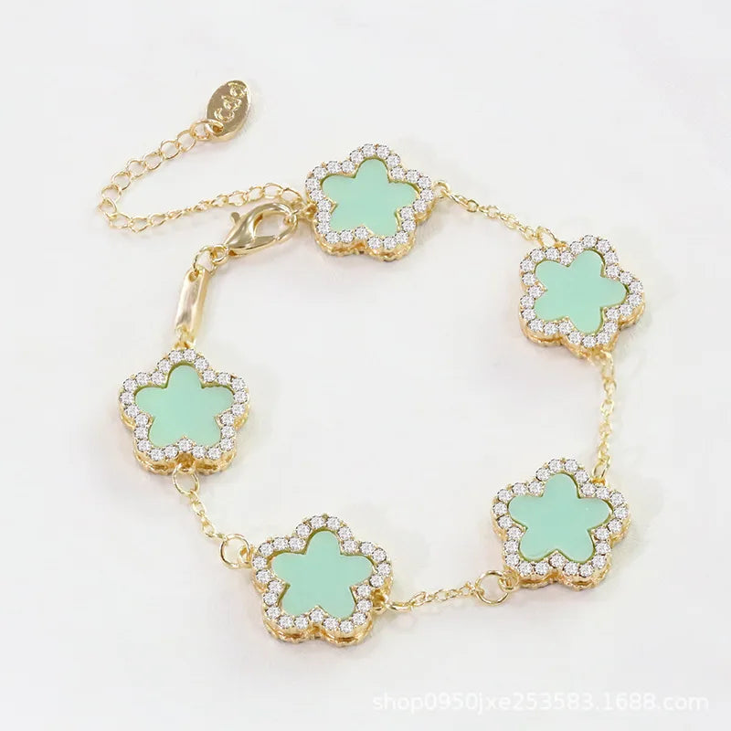 CDD New Shining Zircon Flowers Double-sided Bracelet Woman Luxury Designer Exquisite Jewelry Gift Elegant Chain Bracelets Charms