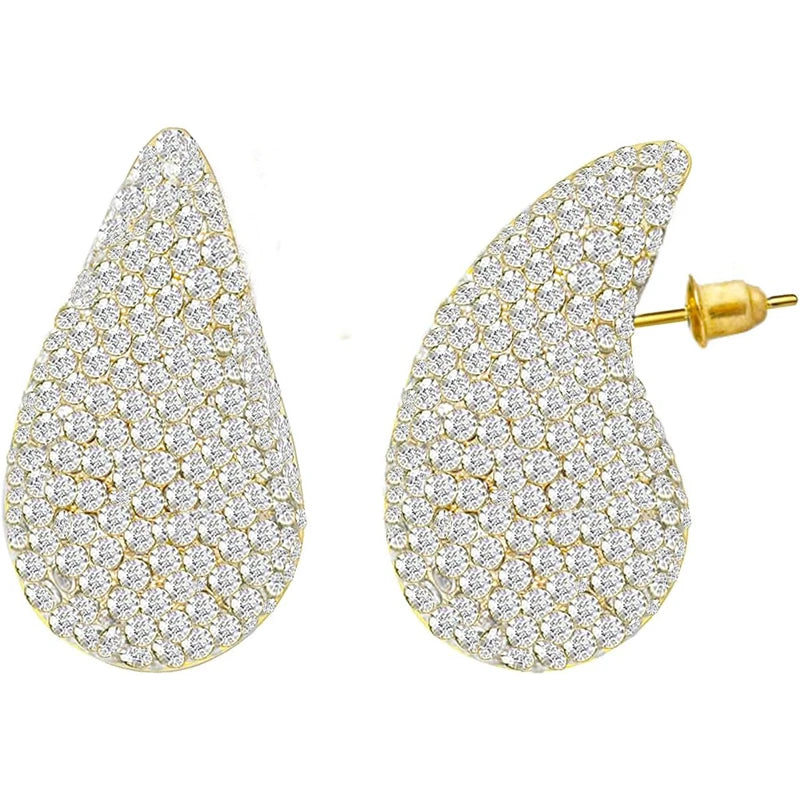 Crystal Chunky Teardrop Earrings Gold Color Sparkly Rhinestone Waterdrop Teardrop Earrings Fashion Jewelry Gifts for Women Girls