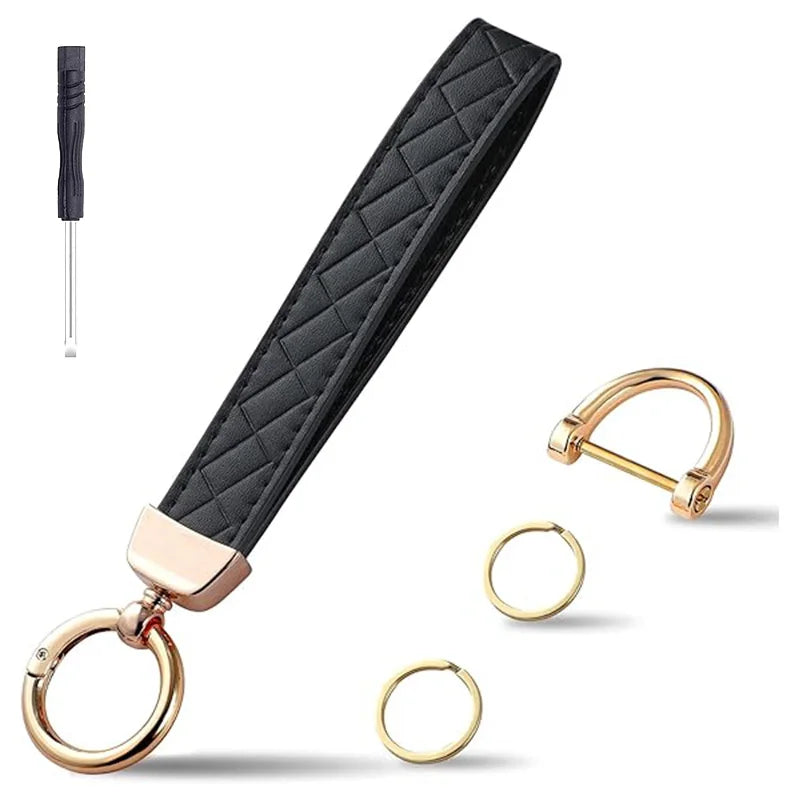 Leather Wristlet Keychain Car Key Chain Holder with 2 Key Ring and Anti-Lost D Ring Key Fob Wristband for Women Men Gifts