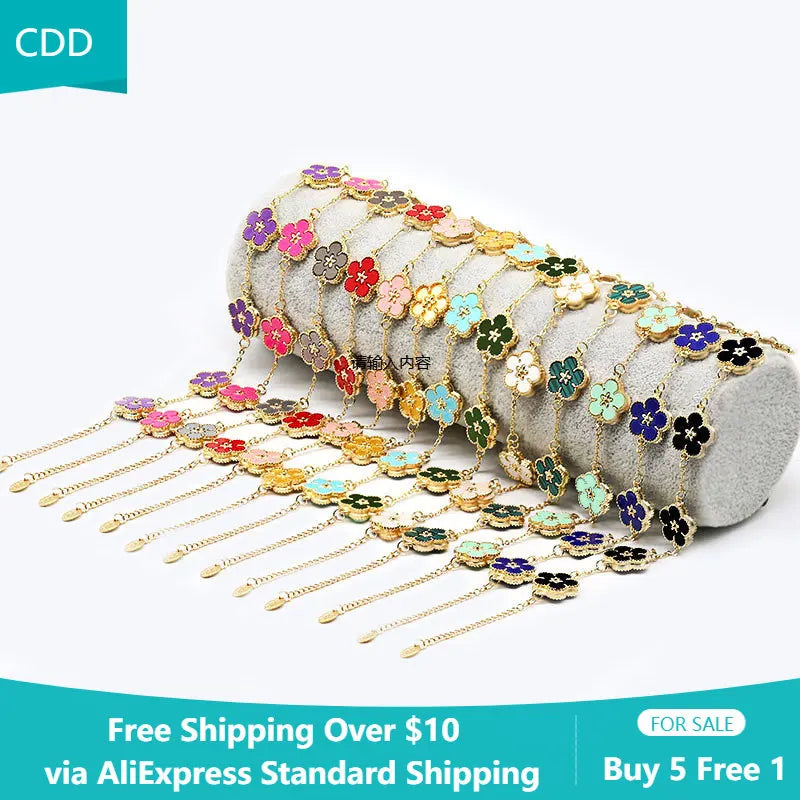 CDD New Flower Pattern Design Woman Bracelet Fashion Double Sided Colorful Shell Metal Chain Charm Bracelet for Women Wholesale