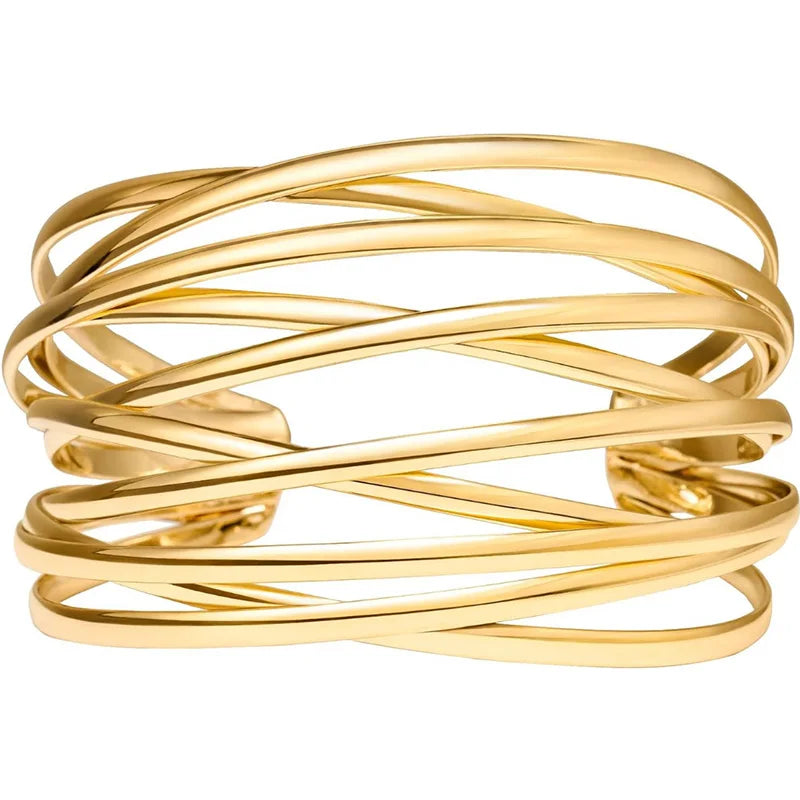 Twisted Cuff Bangle Bracelet for Women Trendy Multi-layer Wire Warp Adjustable Wide Open Chunky Cuff Bracelets Gold Plated