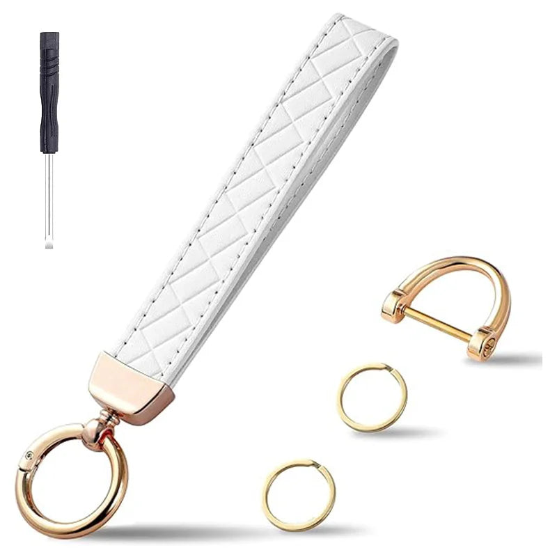 Leather Wristlet Keychain Car Key Chain Holder with 2 Key Ring and Anti-Lost D Ring Key Fob Wristband for Women Men Gifts